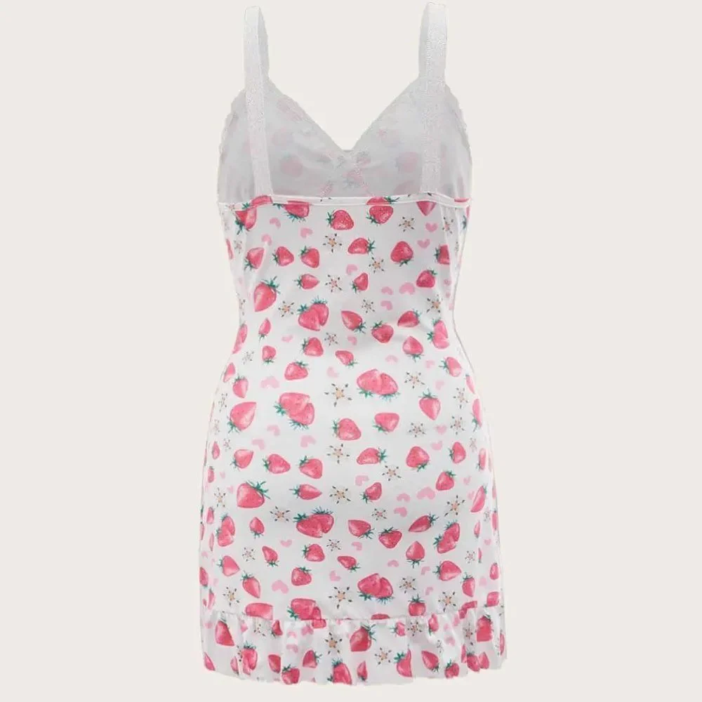 ❤️$♥️Strawberry Slip Dress Teddy Valentines Lace Trim sz  M or L - Picture 3 of 11